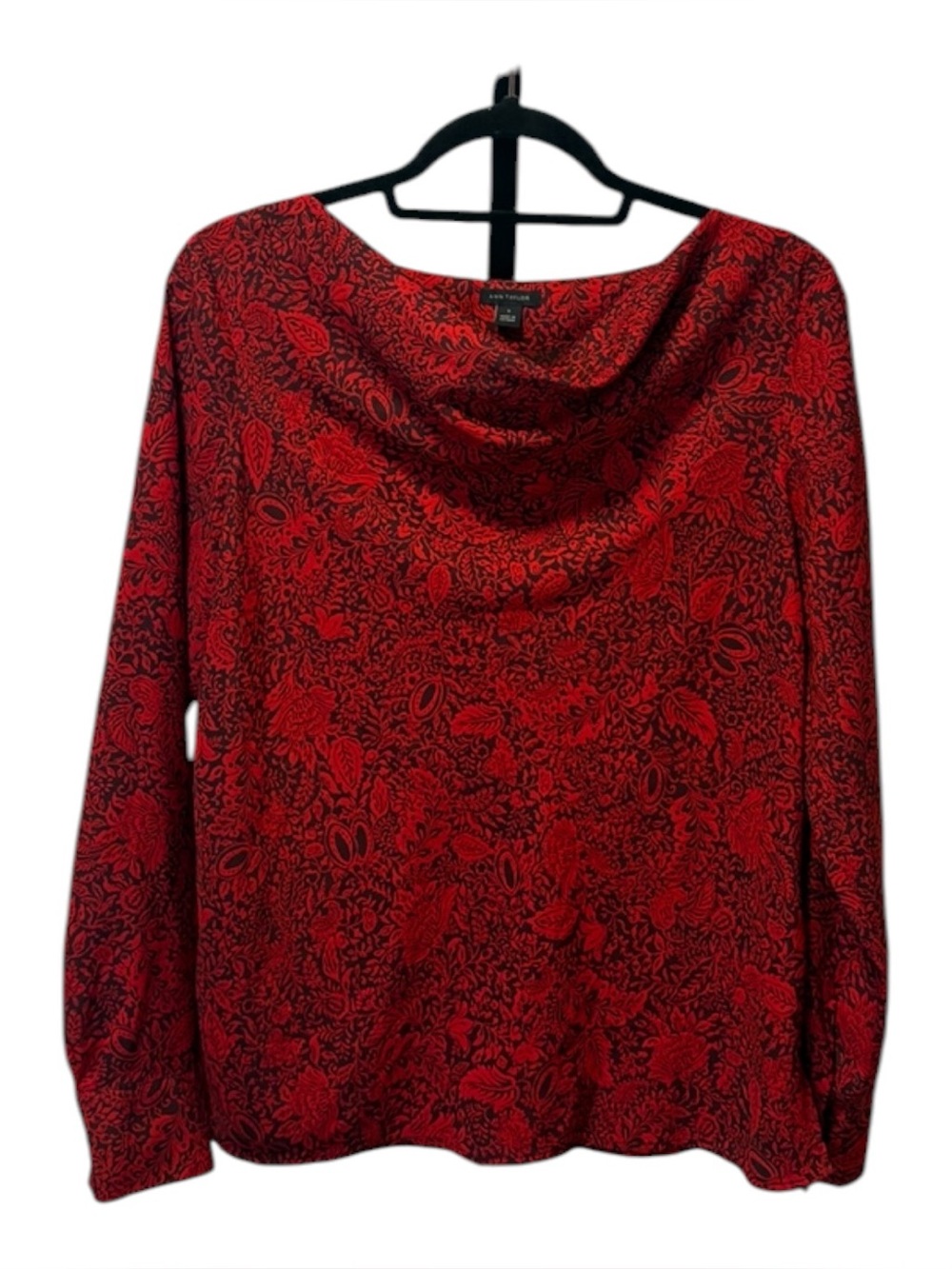 Ann Taylor Red Floral Cowl Neck Top